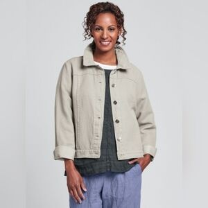 FLAX Linen Khaki Denim Jacket Size P Lagenlook Natural Neutral Minimalist West